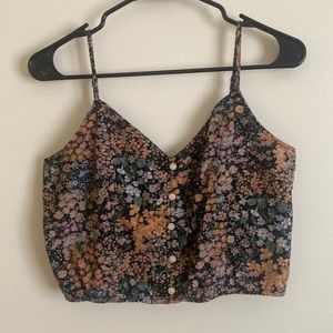 Floral Button-Front Cami Top - Black Multi